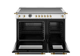 BERTAZZONI  48 inch Induction Range, 6 Heating Zones and Cast Iron Griddle, Electric Self-Clean Oven - Gold Accents - Stainless Steel (HER486IGFEPXG)
