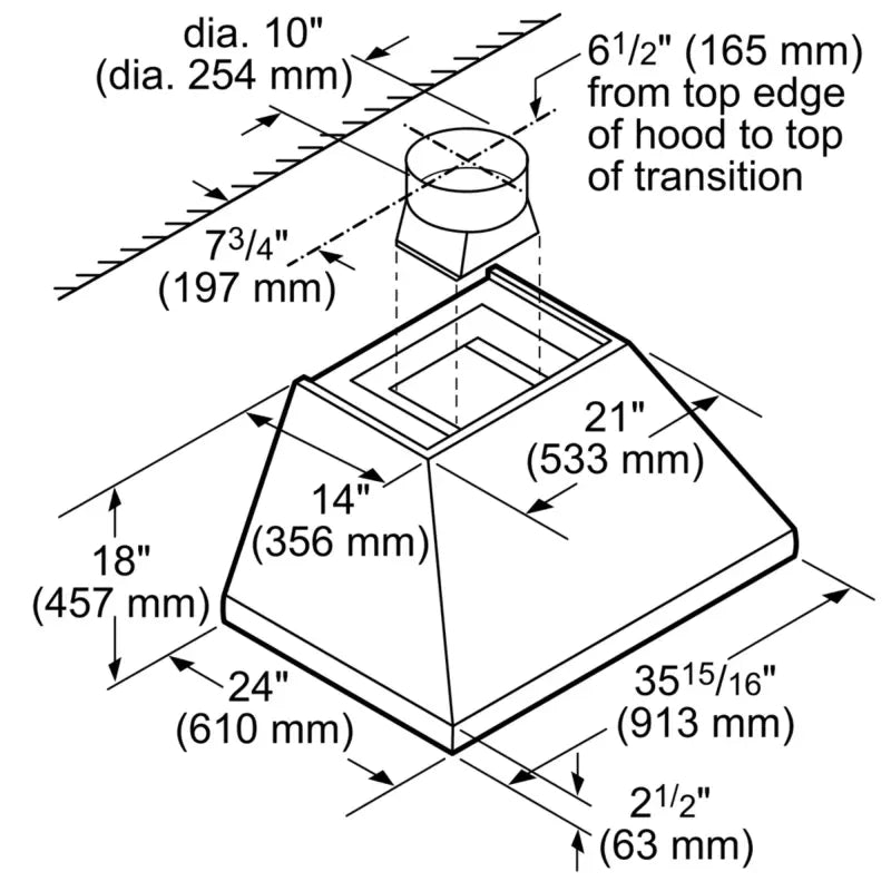 Thermador Professional Pyramid Chimney Wall Hood 36" - Stainless Steel (HPCN36WS)