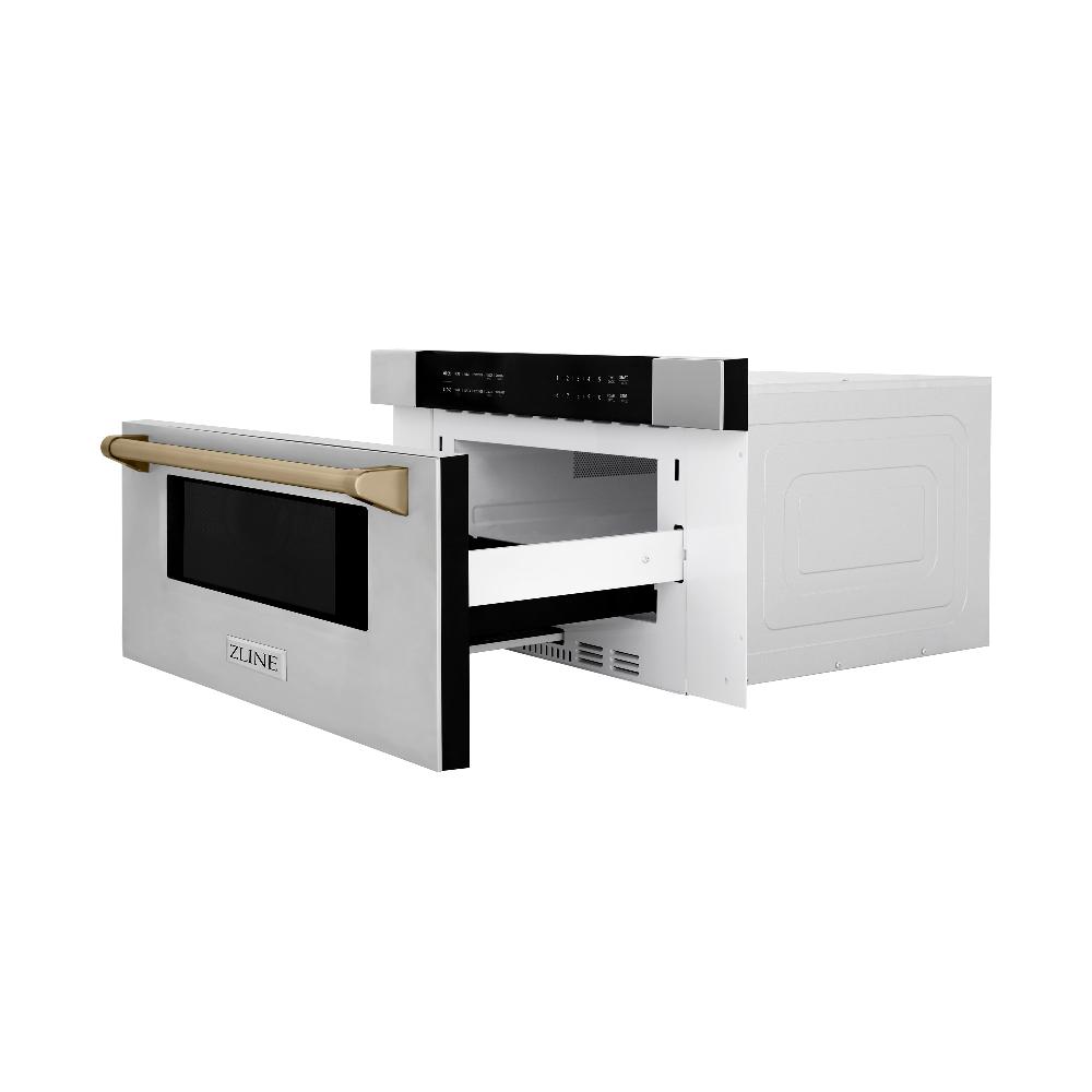 ZLINE Autograph Edition 30" 1.2 cu. ft. Built-In Microwave Drawer with Champagne Bronze Accents - Stainless Steel (MWDZ30CB)