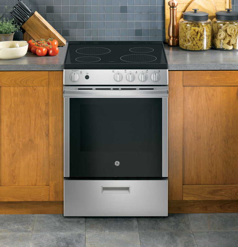 GE 24" Free-Standing/Slide-in Front Control Range with Steam Clean and Large Window - Stainless Steel (JAS640RMSS)