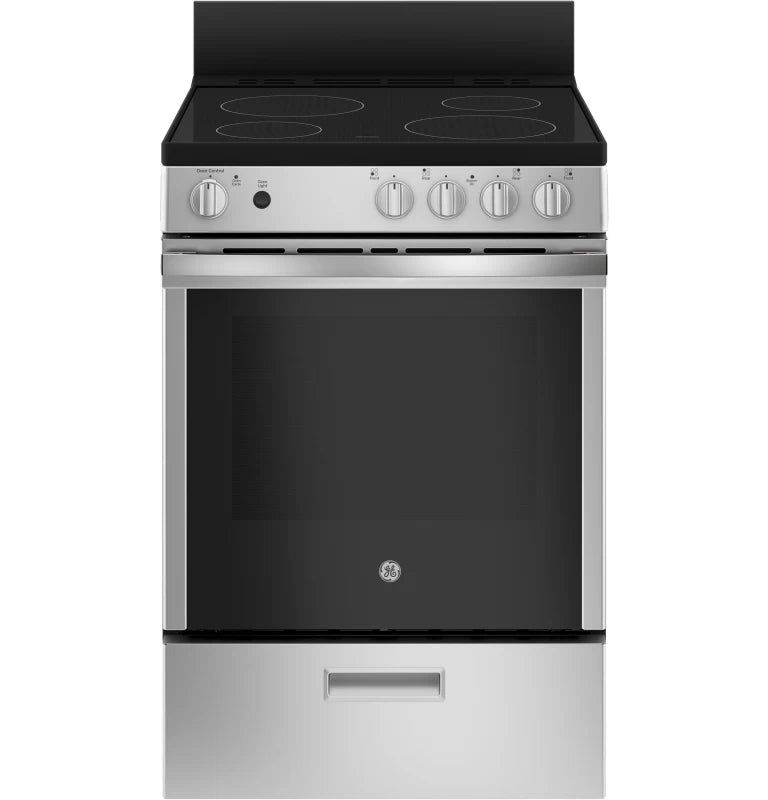 GE 24" Free-Standing/Slide-in Front Control Range with Steam Clean and Large Window - Stainless Steel (JAS640RMSS)