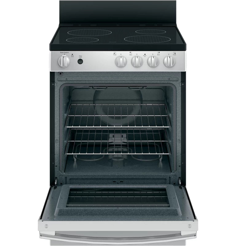 GE 24" Free-Standing/Slide-in Front Control Range with Steam Clean and Large Window - Stainless Steel (JAS640RMSS)