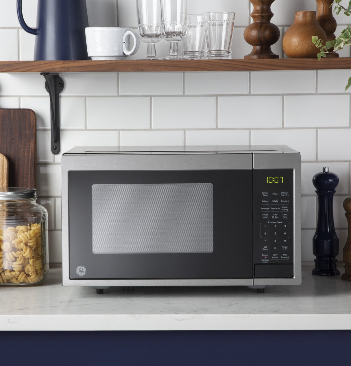 GE 0.9 Cu. Ft. Capacity Smart Countertop Microwave Oven with Scan-To-Cook Technology - Stainless Steel (JES1097SMSS)