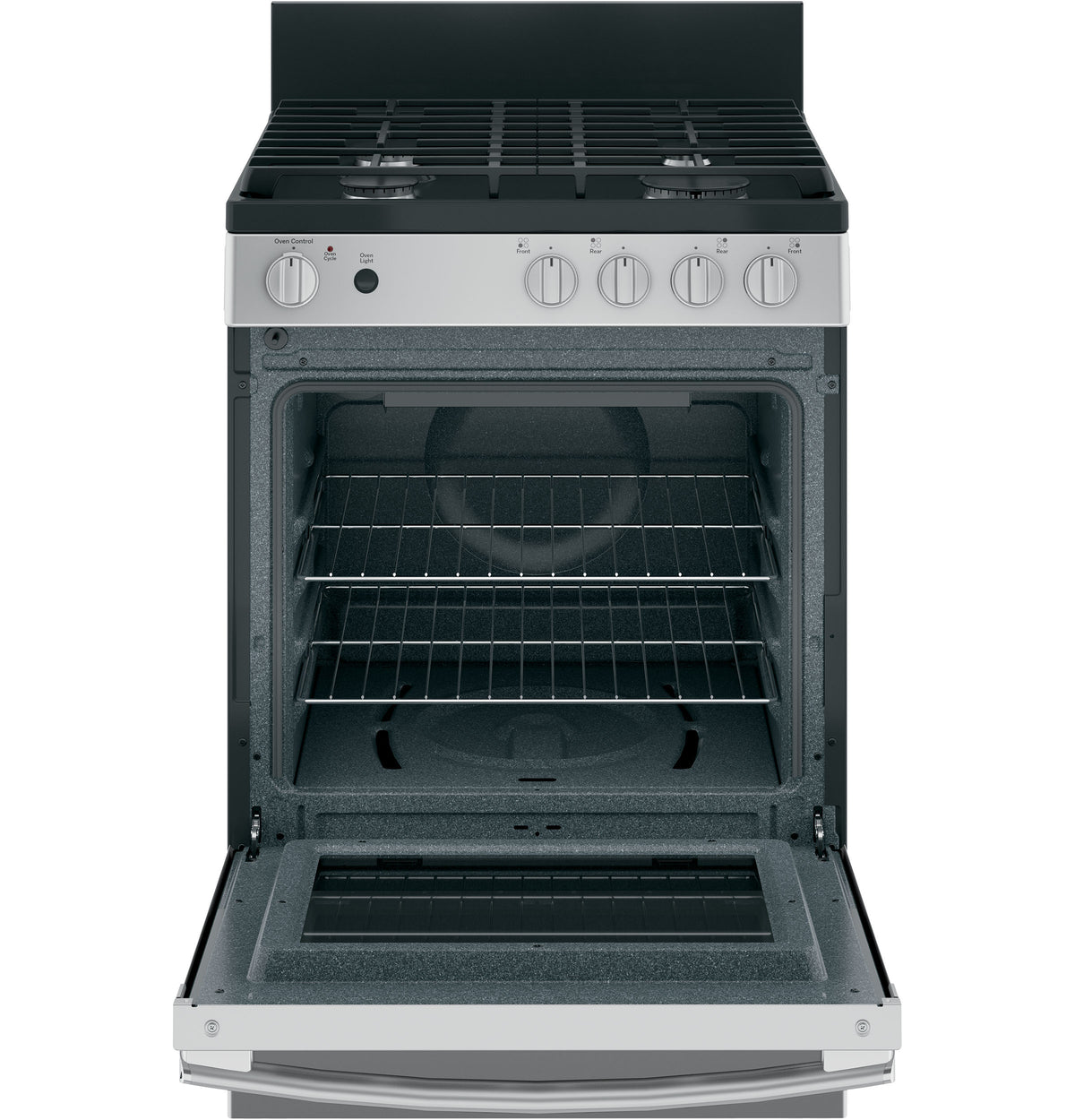 GE  24" Steam Clean Free-Standing/Slide-in Gas Range - Stainless Steel/Black (JGAS640RMSS)