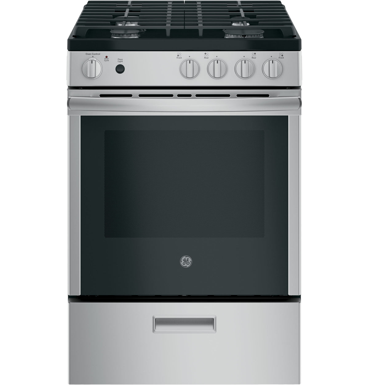 GE  24" Steam Clean Free-Standing/Slide-in Gas Range - Stainless Steel/Black (JGAS640RMSS)