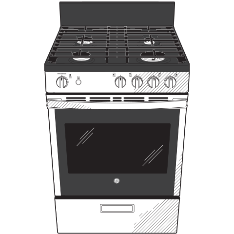 GE  24" Steam Clean Free-Standing/Slide-in Gas Range - Stainless Steel/Black (JGAS640RMSS)