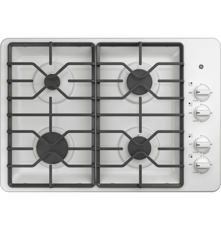 GE 30" Built-In Gas Cooktop with Dishwasher-Safe Grates - White (JGP3030DLWW)