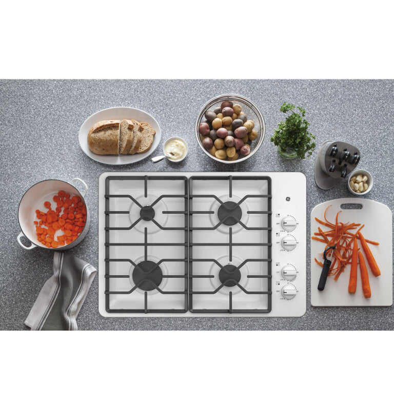 GE  30" Built-In Gas Cooktop with Dishwasher-Safe Grates - White (JGP3030DLWW)