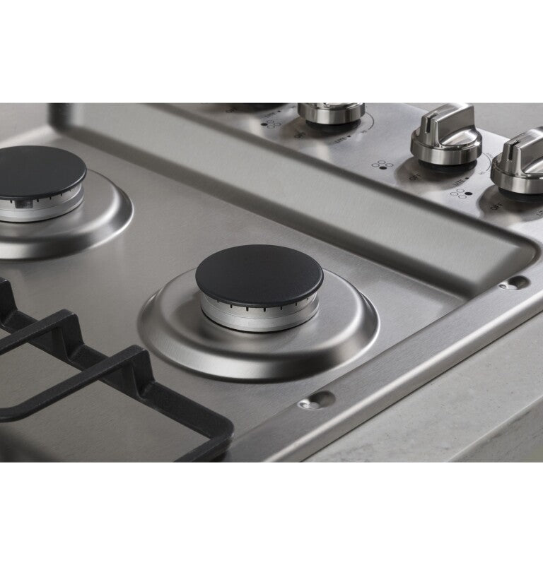 GE 30" Built-In Gas Cooktop with Dishwasher-Safe Grates - Stainless Steel (JGP3030SLSS)