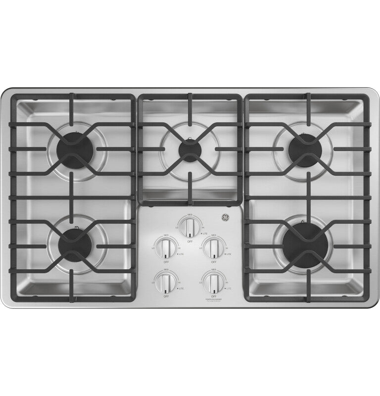 GE 36" Built-In Gas Cooktop with Dishwasher-Safe Grates - Stainless Steel (JGP3036SLSS)