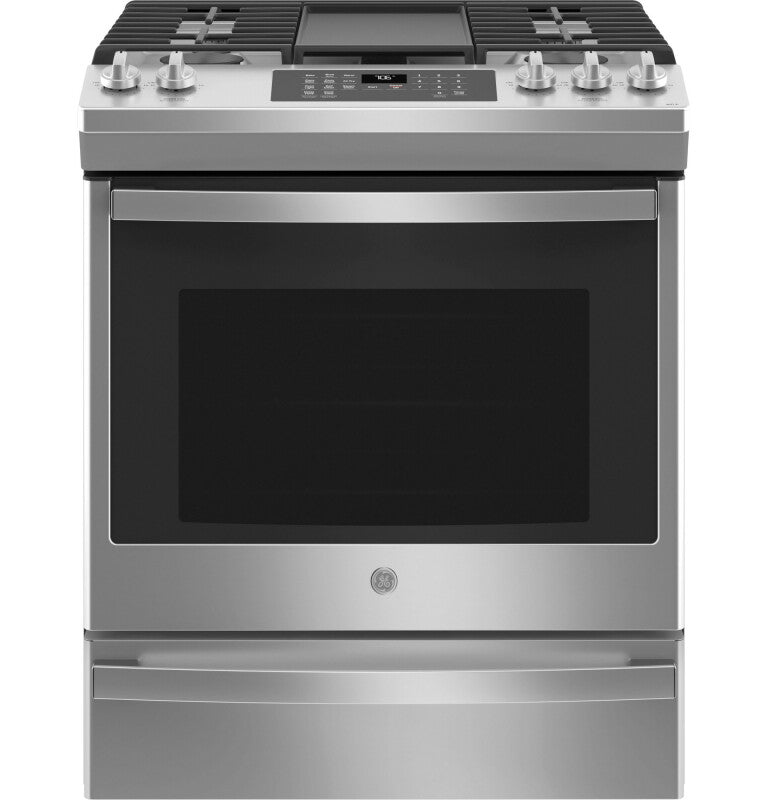 GE 30" Slide-In Front-Control Convection Gas Range with No Preheat Air Fry - Stainless Steel (JGS760SPSS)