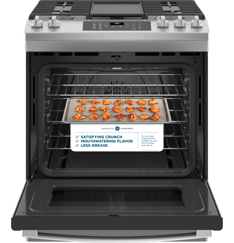 GE 30" Slide-In Front-Control Convection Gas Range with No Preheat Air Fry - Stainless Steel (JGS760SPSS)