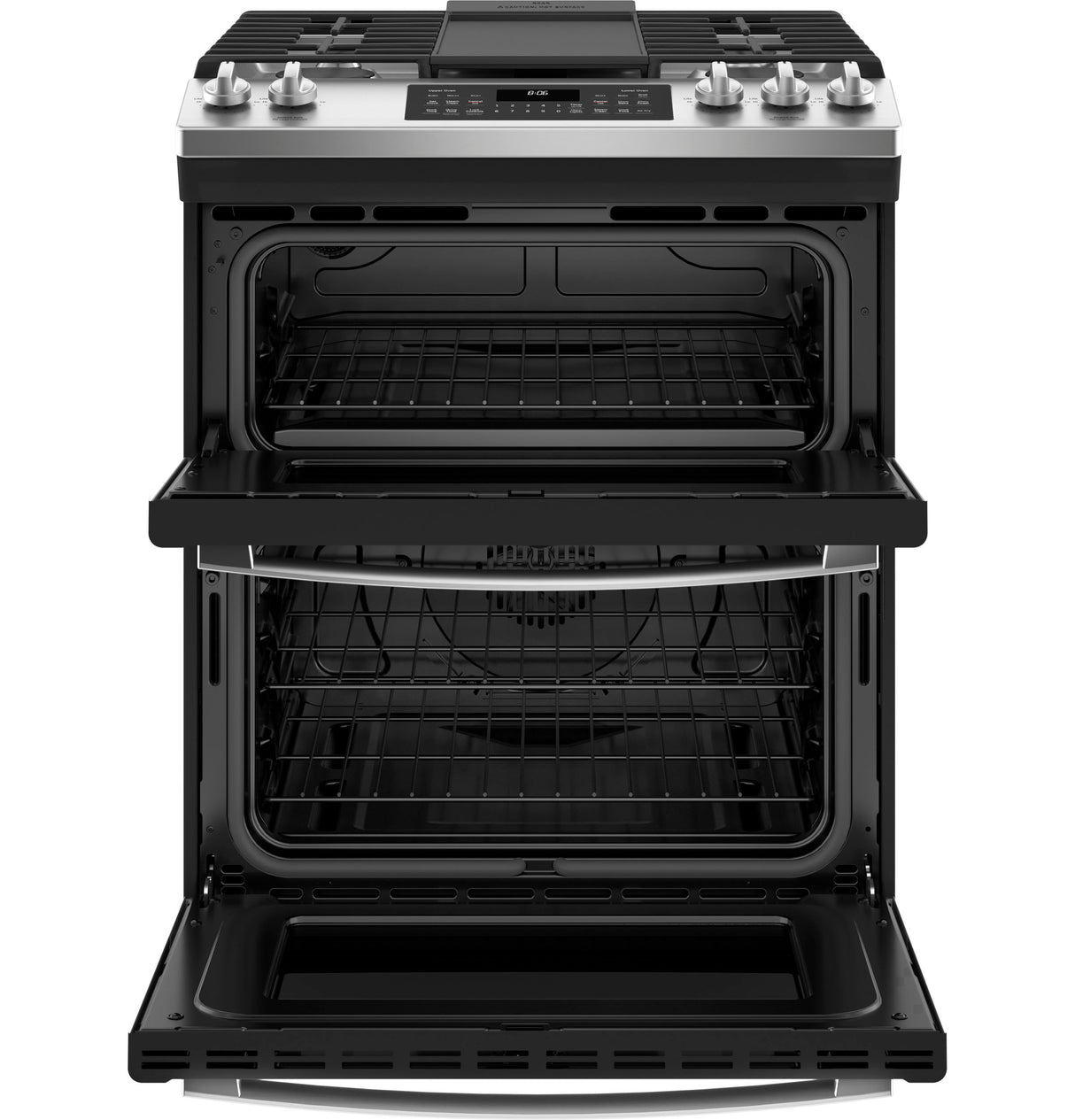 GE 30" Slide-In Front Control Gas Double Oven Range - Stainless Steel (JGSS86SPSS)