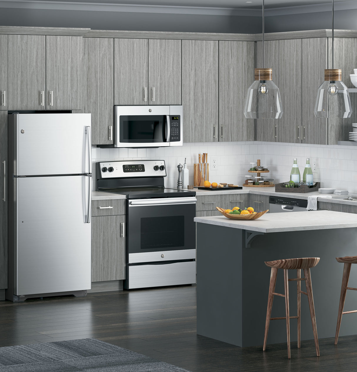 GE 1.6 Cu. Ft. Over-the-Range Microwave Oven with Recirculating Venting - Stainless Steel (JNM3163RJSS)