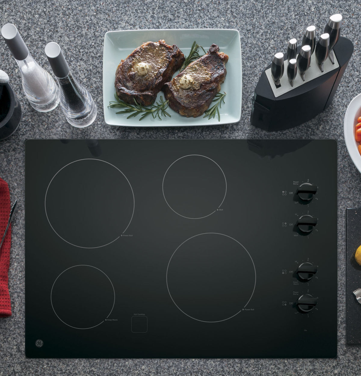 GE  30" Built-In Knob Control Electric Cooktop - Black (JP3030DWBB)
