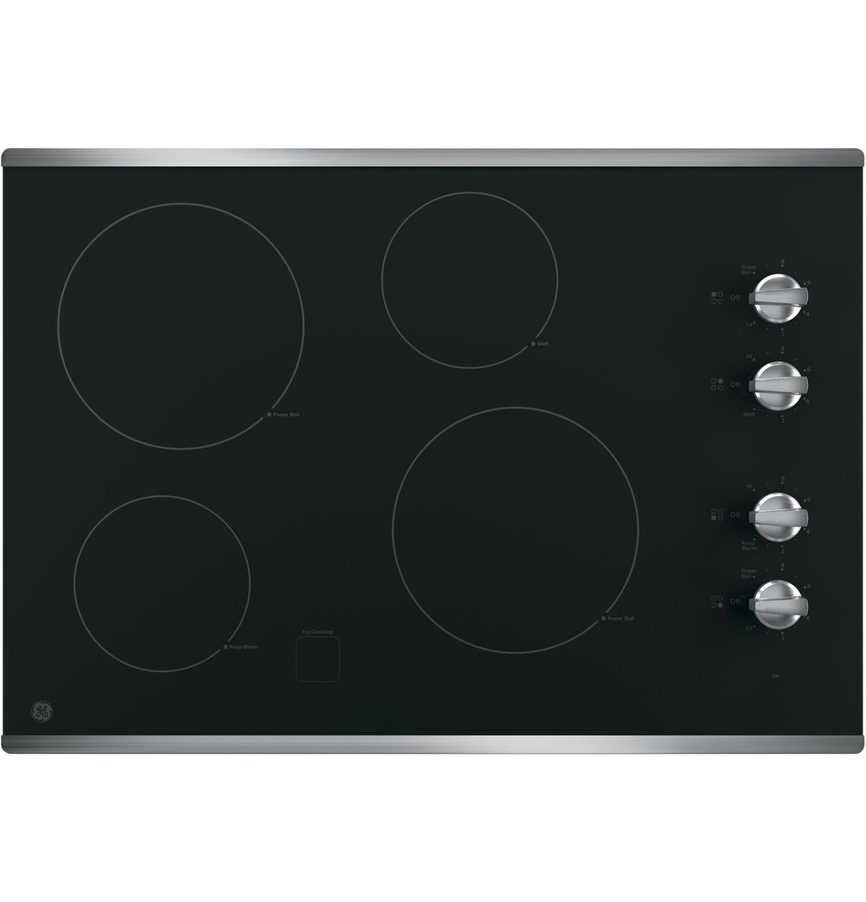 GE  30" Built-In Knob Control Electric Cooktop - Stainless Steel on Black (JP3030SWSS)
