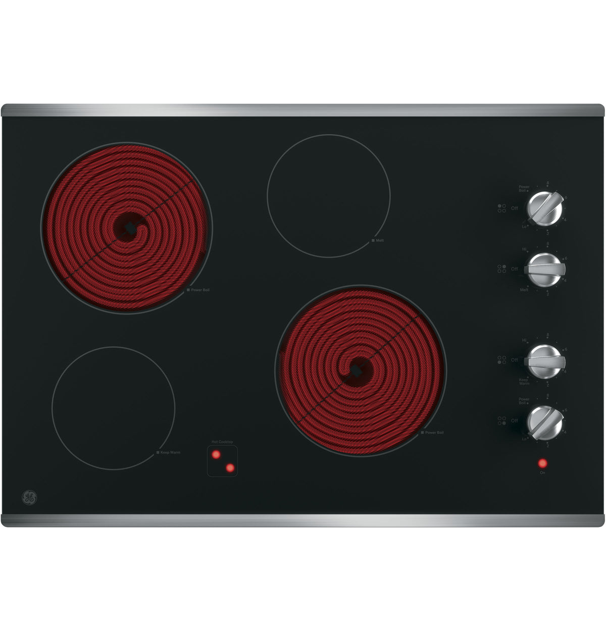 GE  30" Built-In Knob Control Electric Cooktop - Stainless Steel on Black (JP3030SWSS)