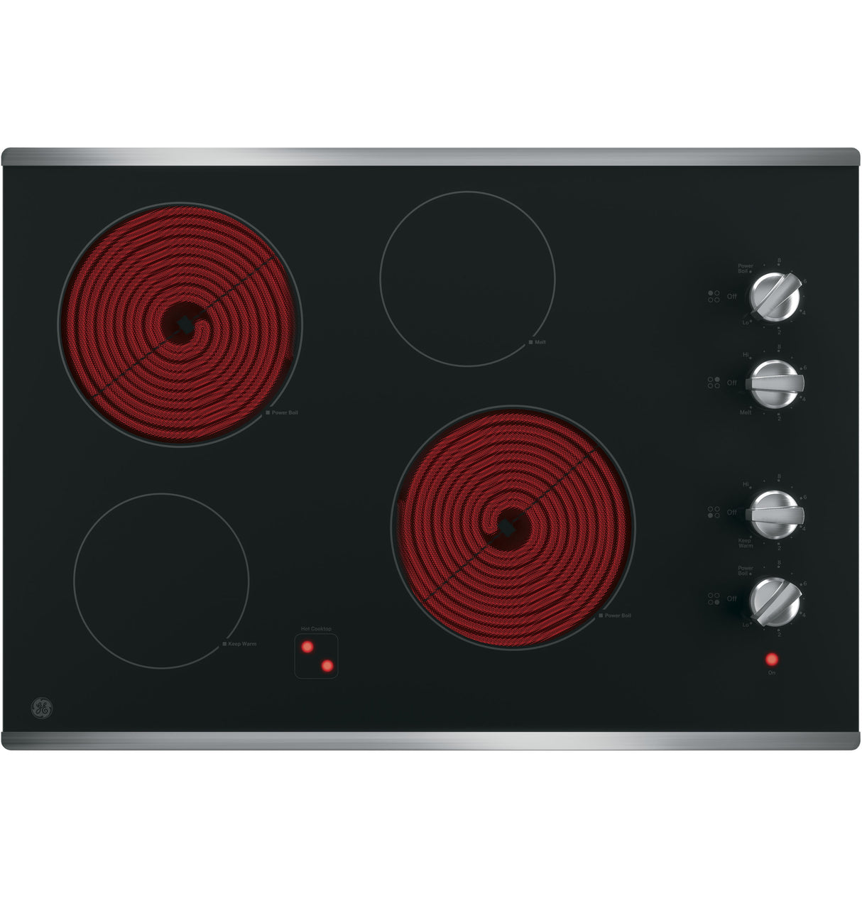 GE  30" Built-In Knob Control Electric Cooktop - Stainless Steel on Black (JP3030SWSS)