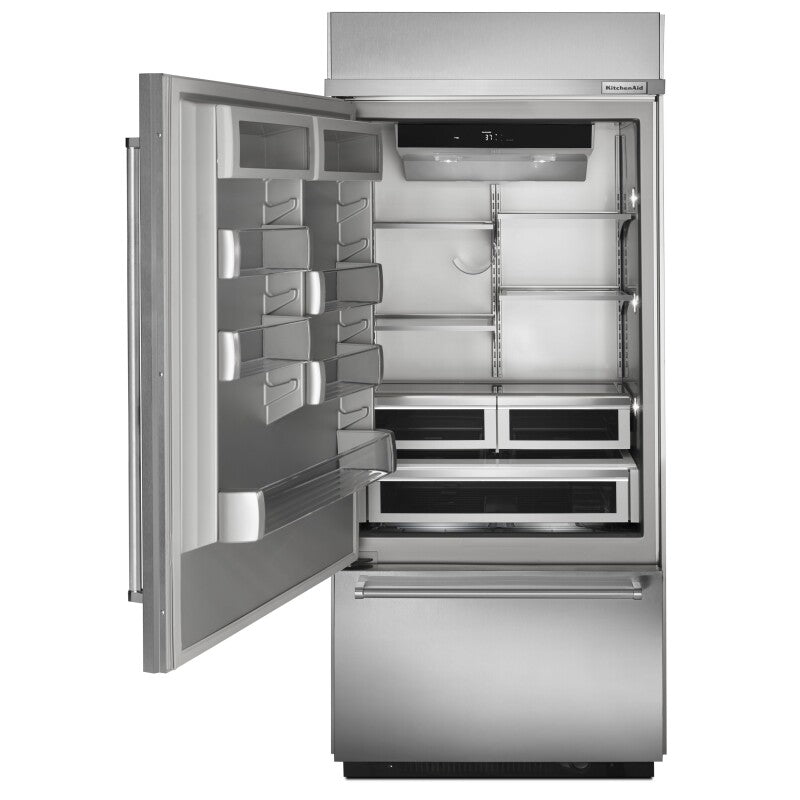 KITCHENAID 20.9 Cu. Ft. 36" Width Built-In Stainless Bottom Mount Refrigerator with Platinum Interior Design - Stainless Steel (KBBL306ESS)