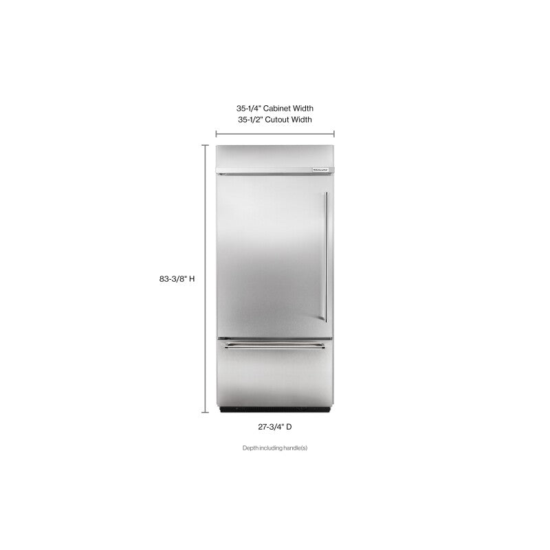 KITCHENAID 20.9 Cu. Ft. 36" Width Built-In Stainless Bottom Mount Refrigerator with Platinum Interior Design - Stainless Steel (KBBL306ESS)