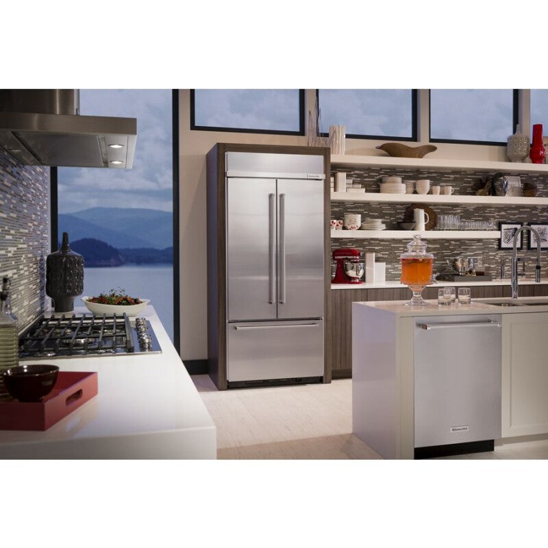 KitchenAid 20.8 Cu. Ft. 36" Width Built In Stainless Steel French Door Refrigerator with Platinum Interior Design - Stainless Steel (KBFN506ESS)