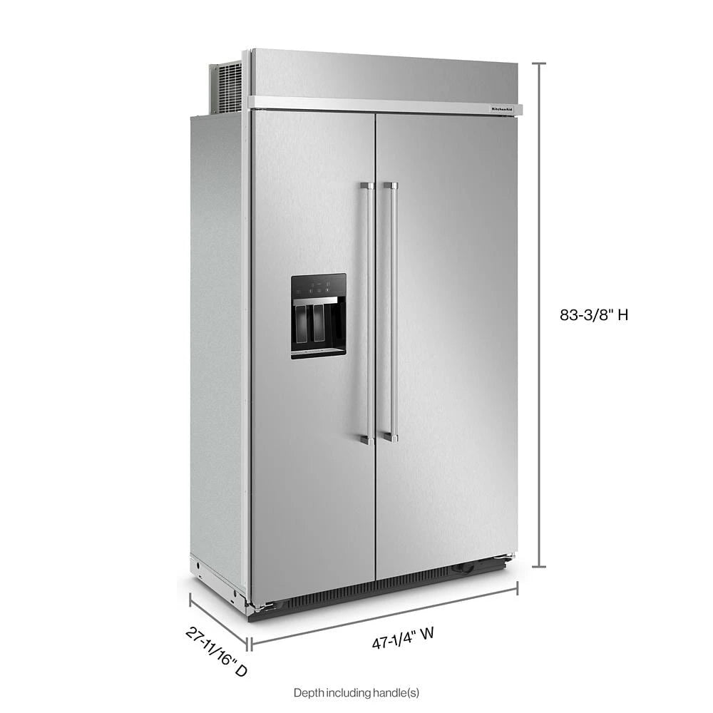 KitchenAid  29.4 Cu. Ft. 48" Built-In Side-by-Side Refrigerator with Ice and Water Dispenser - Stainless Steel (KBSD708MSS)