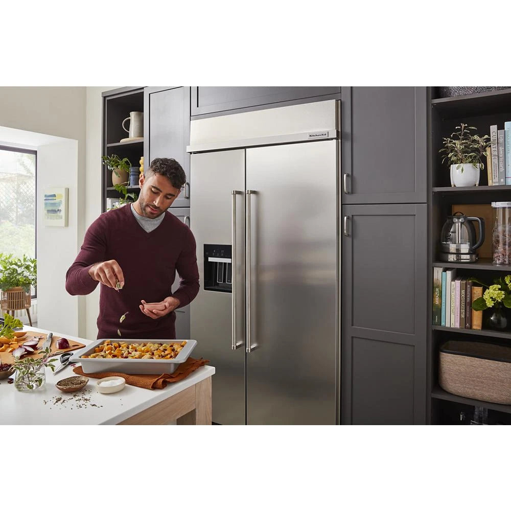 KitchenAid  29.4 Cu. Ft. 48" Built-In Side-by-Side Refrigerator with Ice and Water Dispenser - Stainless Steel (KBSD708MSS)