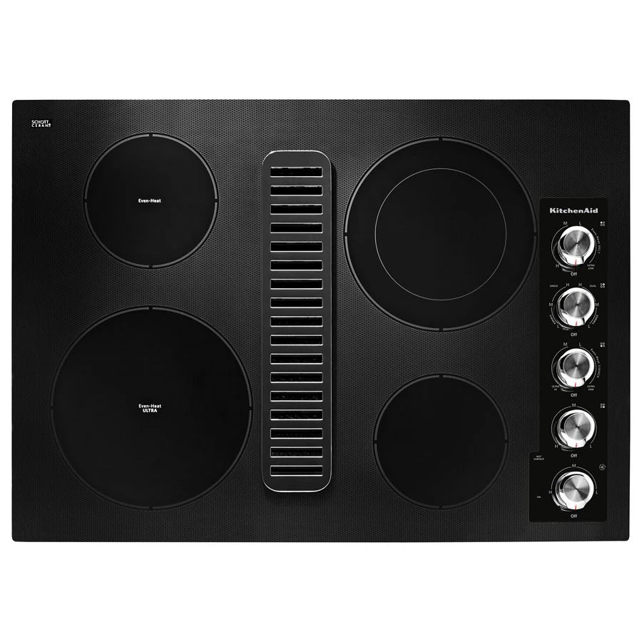 KITCHENAID  30" Electric Downdraft Cooktop With 4 Elements - Black (KCED600GBL)