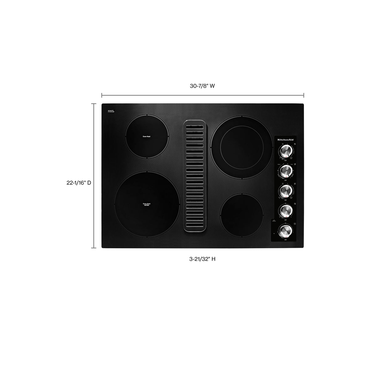 KitchenAid 30" Electric Downdraft Cooktop with 4 Elements - Black (KCED600GBL)