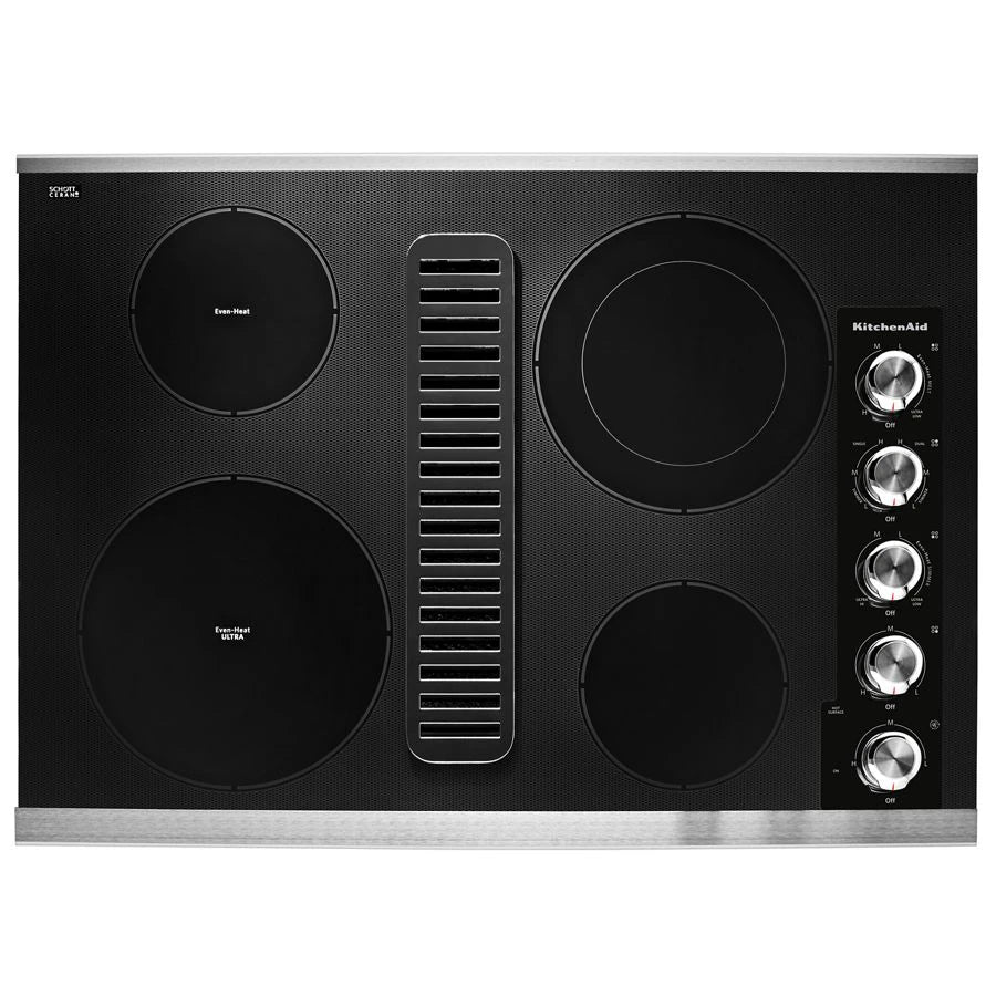 KITCHENAID  30" Electric Downdraft Cooktop with 4 Elements - Stainless Steel (KCED600GSS)