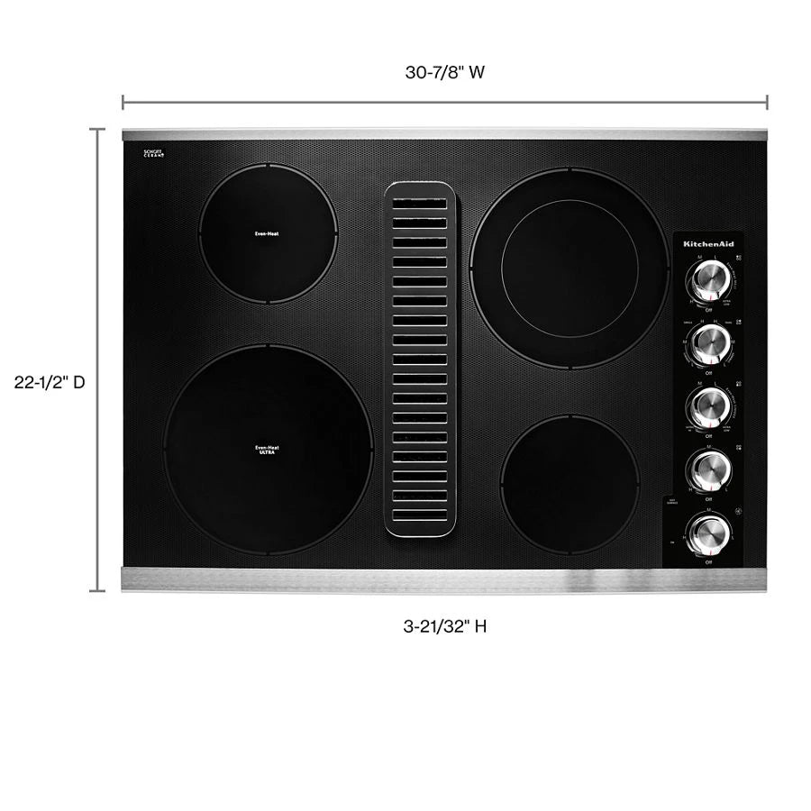 KITCHENAID  30" Electric Downdraft Cooktop with 4 Elements - Stainless Steel (KCED600GSS)