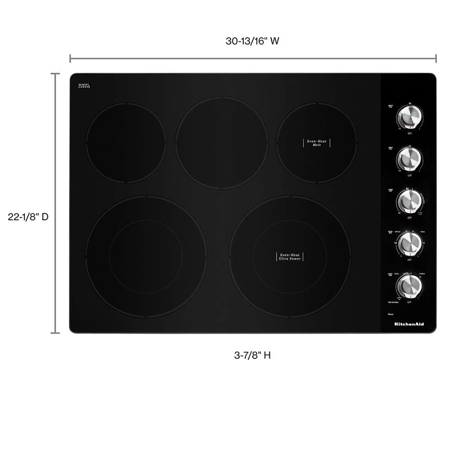 KITCHENAID  30" Electric Cooktop With 5 Elements And Knob Controls - Stainless Steel (KCES550HSS)