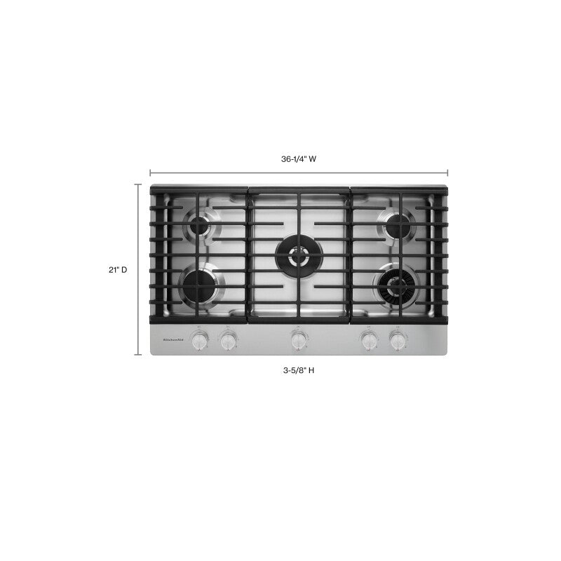 KitchenAid 36" 5-Burner Gas Cooktop with Griddle - Stainless Steel (KCGS956ESS)