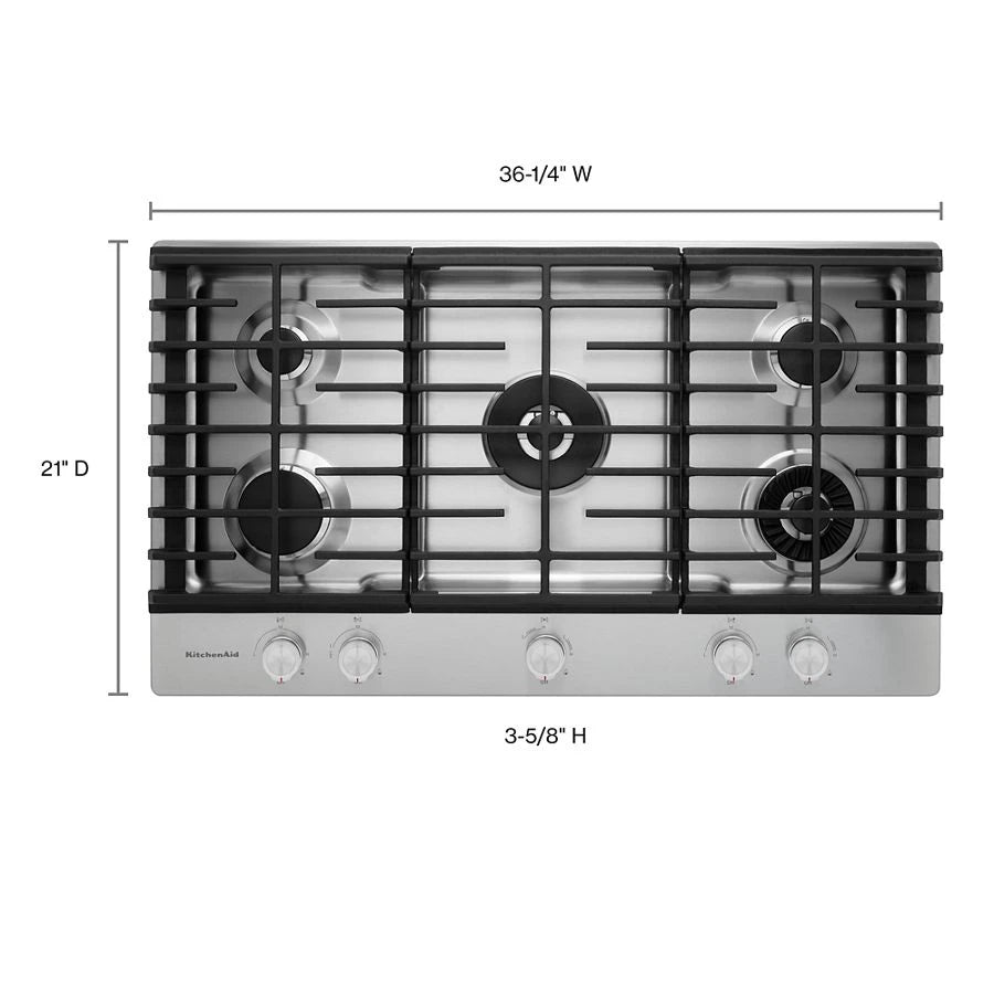KITCHENAID  36" 5-Burner Gas Cooktop with Griddle - Stainless Steel (KCGS956ESS)