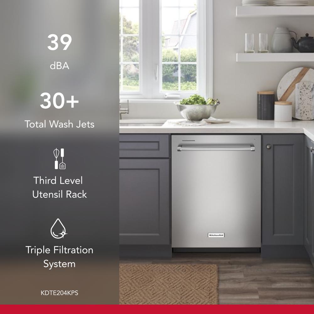 KITCHENAID  Third Level Utensil Rack Dishwasher with 30+ Total Wash Jets, 39 dBA - Stainless Steel with PrintShield™ Finish (KDTE204KPS)