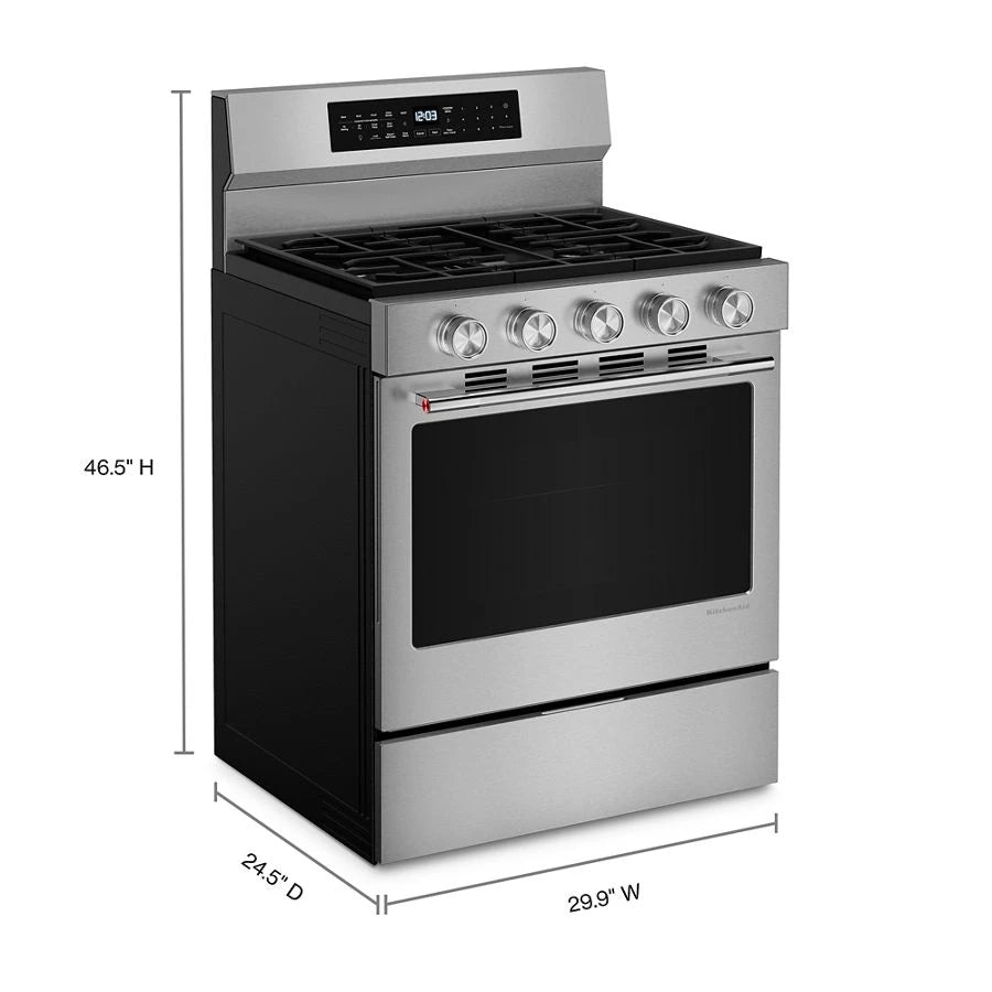KITCHENAID  5.0 Cu. Ft. Smart Freestanding Gas Range With Convection Cooking Modes - PrintShield™ Stainless Finish (KFGS530SPS)