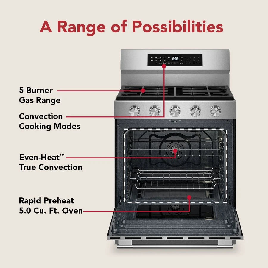 KITCHENAID  5.0 Cu. Ft. Smart Freestanding Gas Range With Convection Cooking Modes - PrintShield™ Stainless Finish (KFGS530SPS)