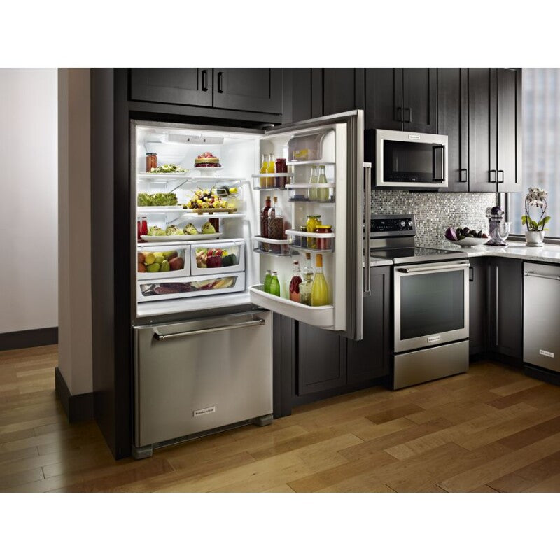 KitchenAid 22 cu. ft. 33-Inch Width Full Depth Non Dispense Bottom Mount Refrigerator - Stainless Steel (KRBR102ESS)