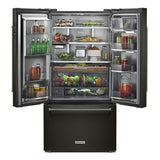 KitchenAid 23.8 cu. ft. Counter-Depth French Door Platinum Interior Refrigerator in Black Stainless Steel - Black Stainless Steel with PrintShield™ Finish (KRFC704FBS)