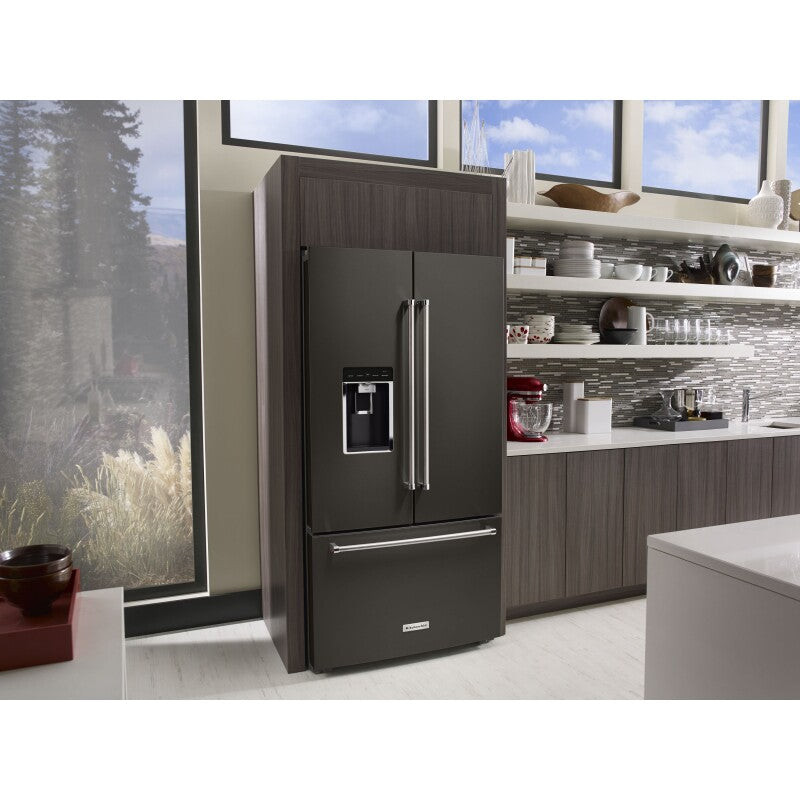 KitchenAid 23.8 cu. ft. Counter-Depth French Door Platinum Interior Refrigerator in Black Stainless Steel - Black Stainless Steel with PrintShield™ Finish (KRFC704FBS)