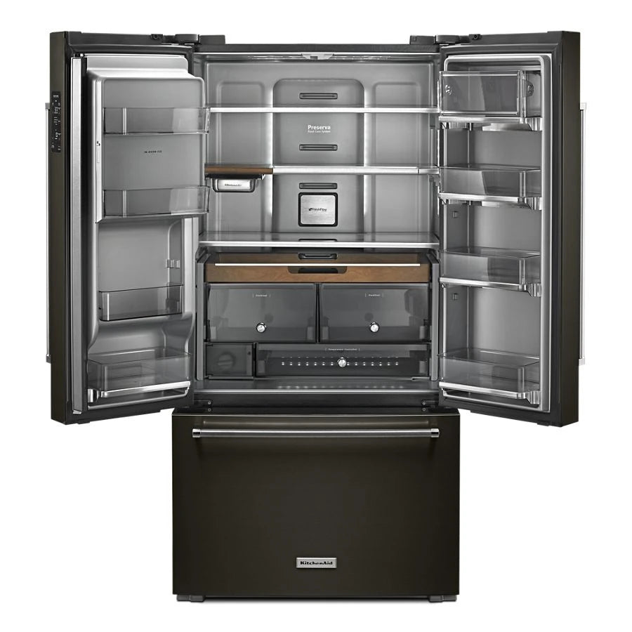 KITCHENAID  23.8 Cu. Ft. 36" Counter-depth French Door Platinum Interior Refrigerator With Printshield™ Finish - Black Stainless Steel with PrintShield™ Finish (KRFC704FBS)