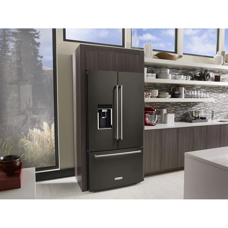 KITCHENAID  23.8 Cu. Ft. 36" Counter-depth French Door Platinum Interior Refrigerator With Printshield™ Finish - Black Stainless Steel with PrintShield™ Finish (KRFC704FBS)
