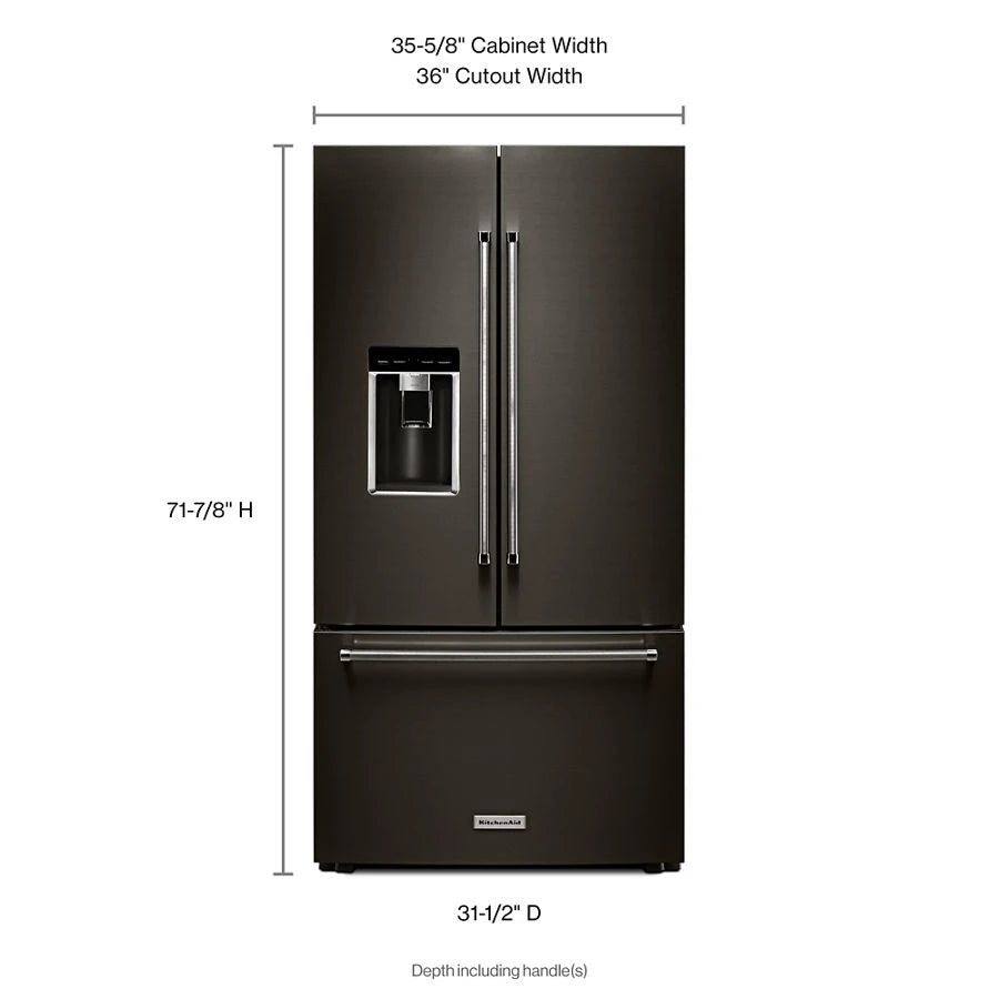 KITCHENAID  23.8 Cu. Ft. 36" Counter-depth French Door Platinum Interior Refrigerator With Printshield™ Finish - Black Stainless Steel with PrintShield™ Finish (KRFC704FBS)