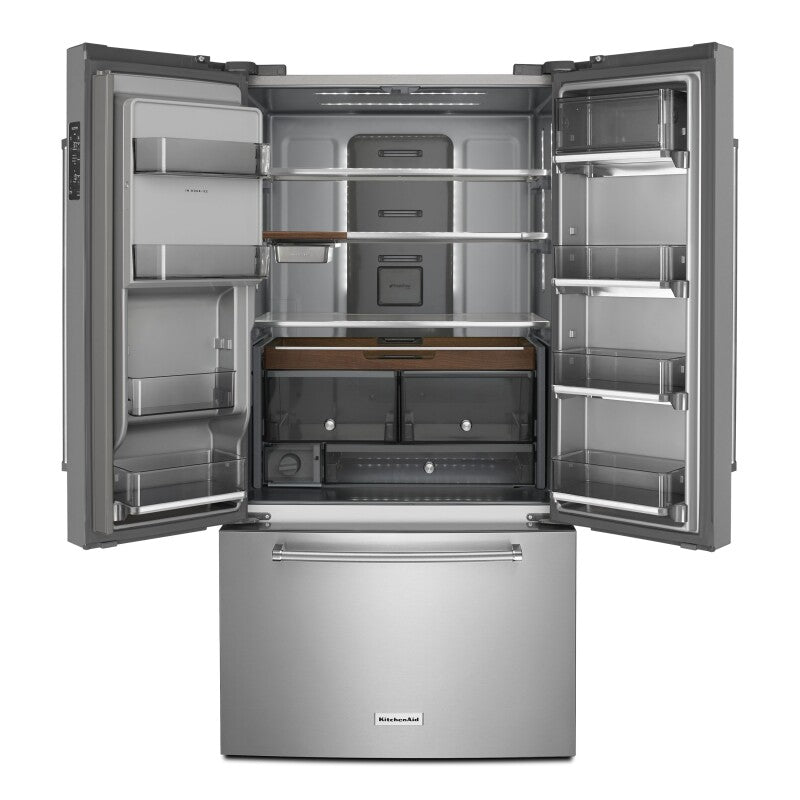 KitchenAid 23.8 cu. ft. Counter-Depth French Door Platinum Interior Refrigerator with PrintShield™ Finish - Stainless Steel with PrintShield™ Finish (KRFC704FPS)