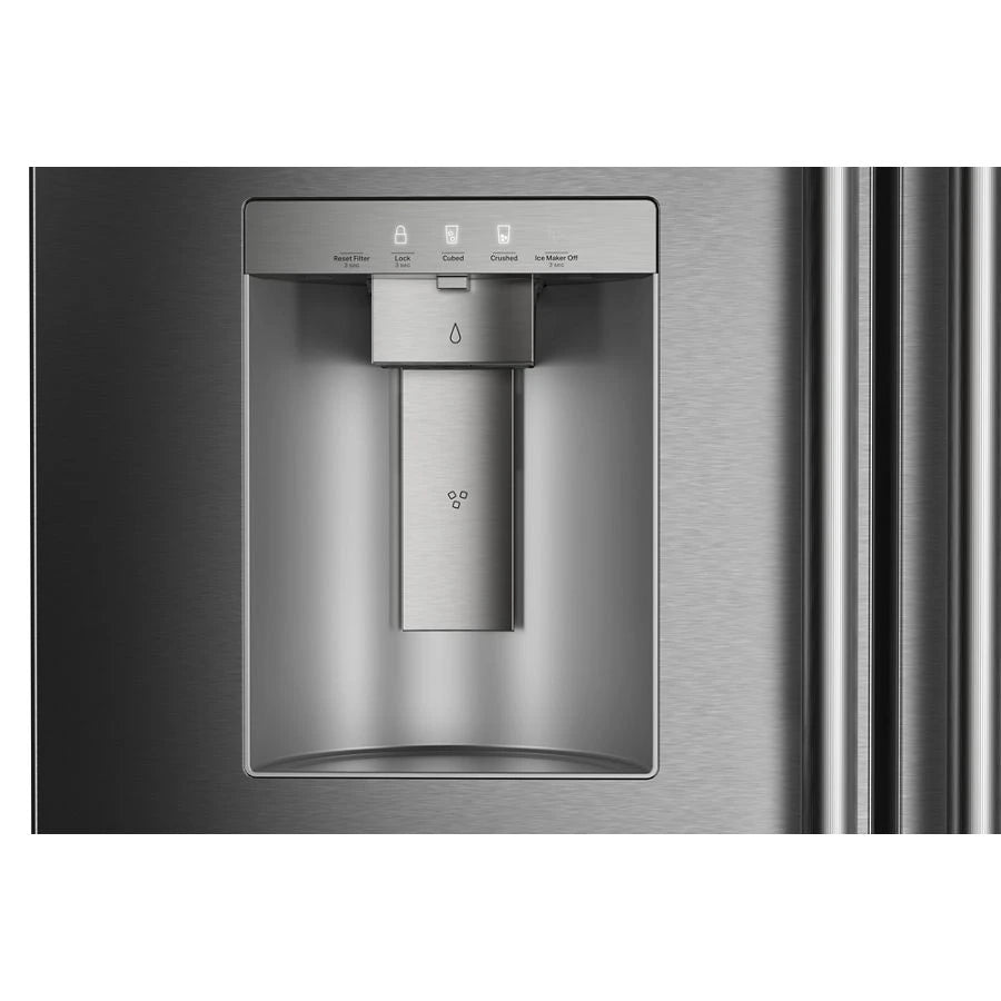 KITCHENAID  30 Cu. Ft. 36-Inch French Door Refrigerator with Exterior Water and Ice Dispenser and Wood-Look Sliding Tray in PrintShield® Finish - PrintShield Stainless (KRFF436SPS)