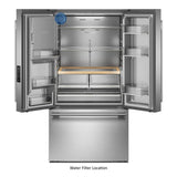 KITCHENAID  30 Cu. Ft. 36-Inch French Door Refrigerator with Exterior Water and Ice Dispenser and Wood-Look Sliding Tray in PrintShield® Finish - PrintShield Stainless (KRFF436SPS)