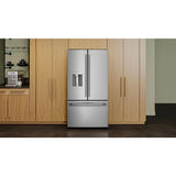 KITCHENAID  30 Cu. Ft. 36-Inch French Door Refrigerator with Exterior Water and Ice Dispenser and Wood-Look Sliding Tray in PrintShield® Finish - PrintShield Stainless (KRFF436SPS)