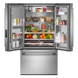 KITCHENAID  30 Cu. Ft. 36-Inch French Door Refrigerator with Exterior Water and Ice Dispenser and Wood-Look Sliding Tray in PrintShield® Finish - PrintShield Stainless (KRFF436SPS)