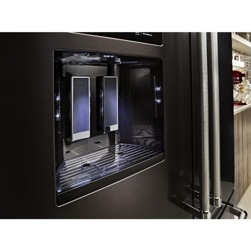 KitchenAid 26.8 Cu. Ft. Standard-Depth French Door Refrigerator with Exterior Ice and Water Dispenser - Black Stainless (KRFF577KBS)