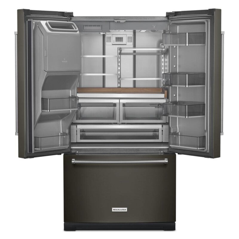 KitchenAid 26.8 Cu. Ft. Standard-Depth French Door Refrigerator with Exterior Ice and Water Dispenser - Black Stainless (KRFF577KBS)